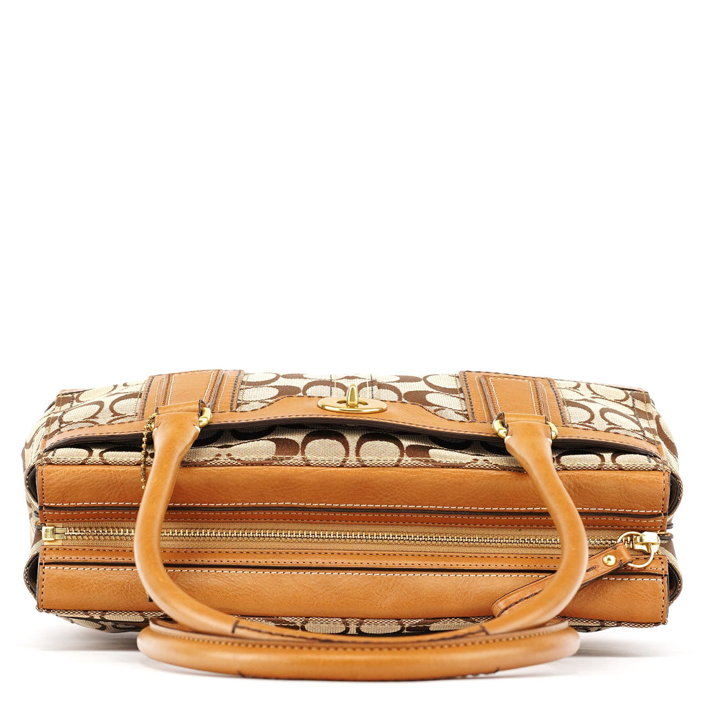 11062 Beige Signature Canvas Turnlock Tote Bag