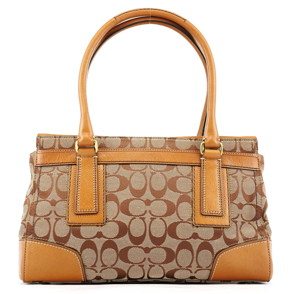 11062 Beige Signature Canvas Turnlock Tote Bag