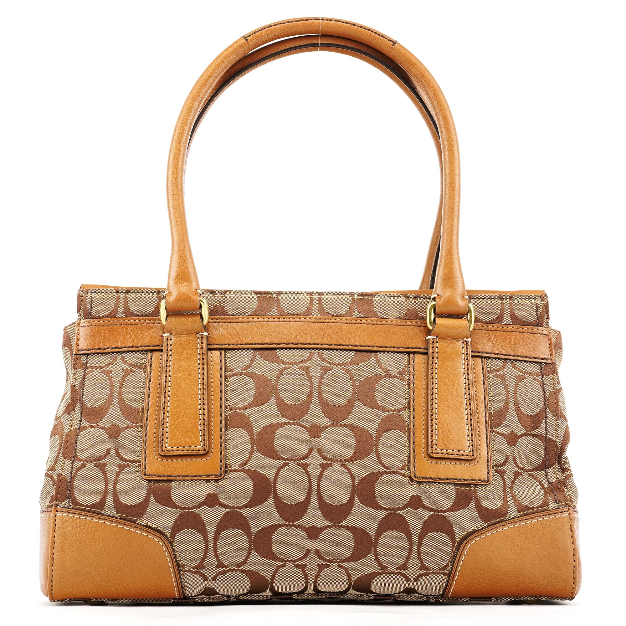 11062 Beige Signature Canvas Turnlock Tote Bag