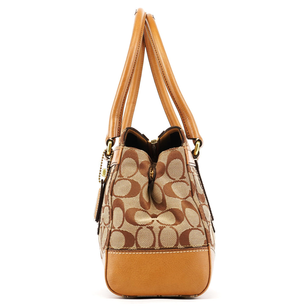 11062 Beige Signature Canvas Turnlock Tote Bag