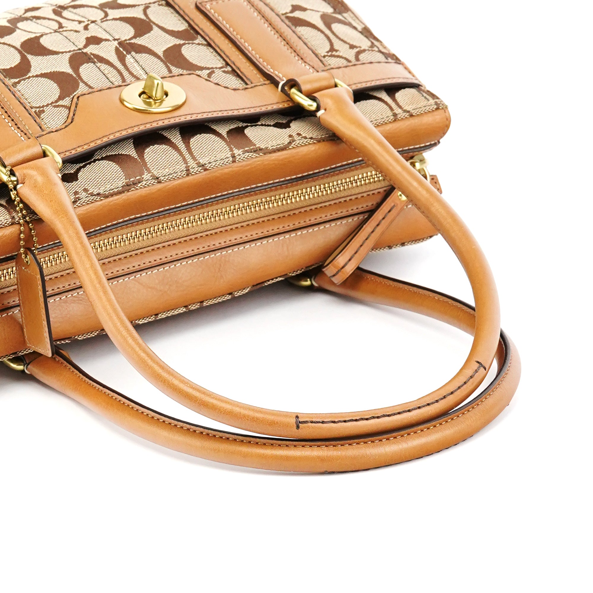 11062 Beige Signature Canvas Turnlock Tote Bag