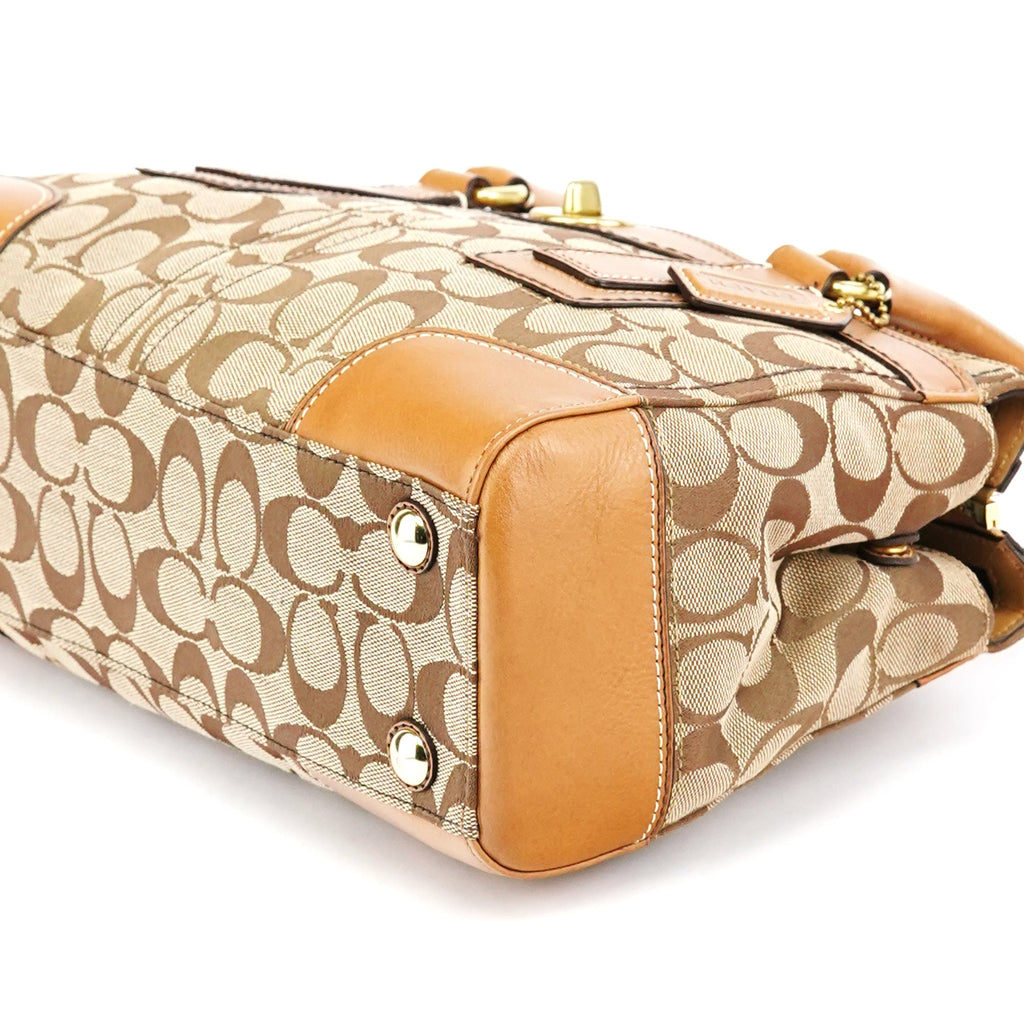 11062 Beige Signature Canvas Turnlock Tote Bag