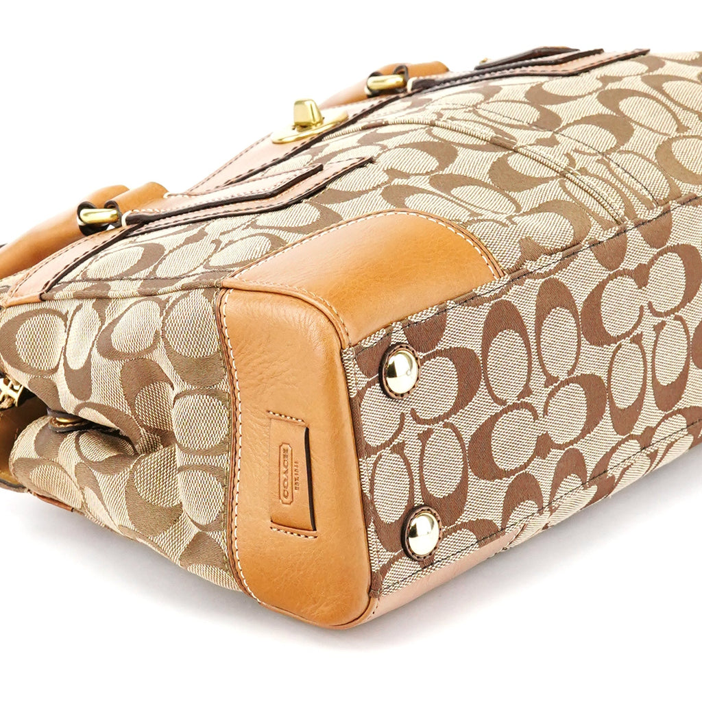 11062 Beige Signature Canvas Turnlock Tote Bag
