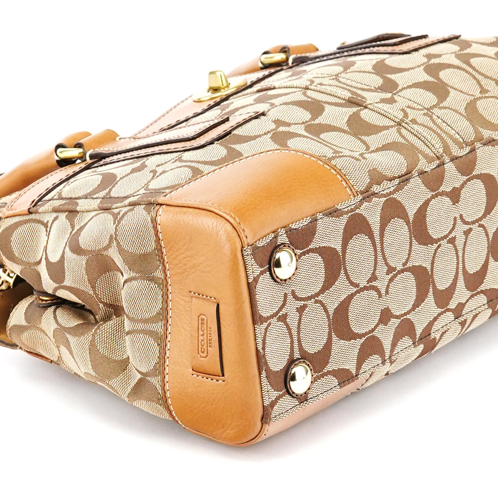 11062 Beige Signature Canvas Turnlock Tote Bag