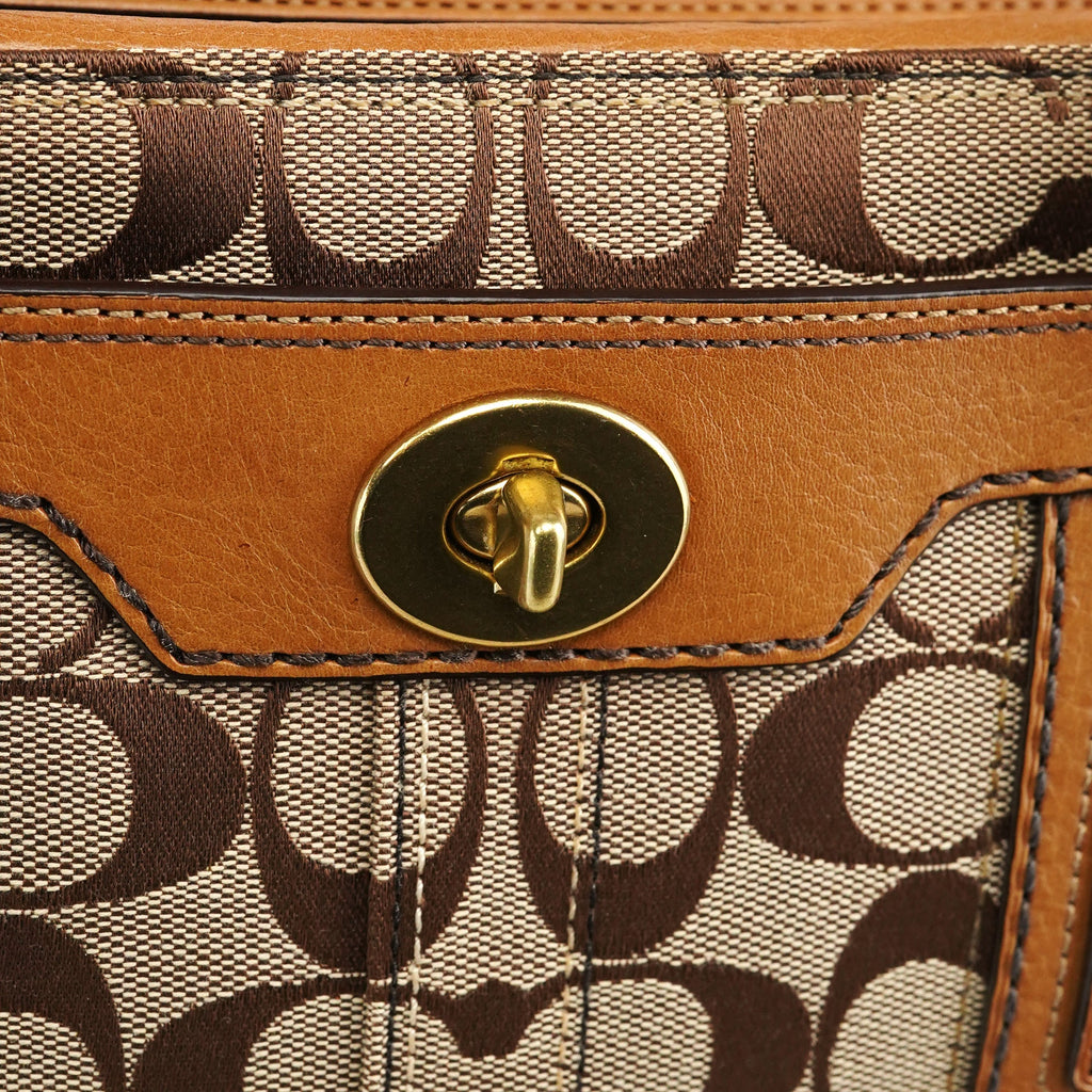 11062 Beige Signature Canvas Turnlock Tote Bag