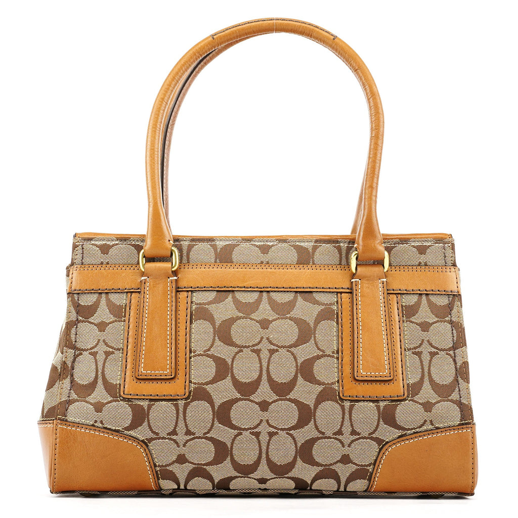 11062 Beige Signature Canvas Turnlock Tote Bag