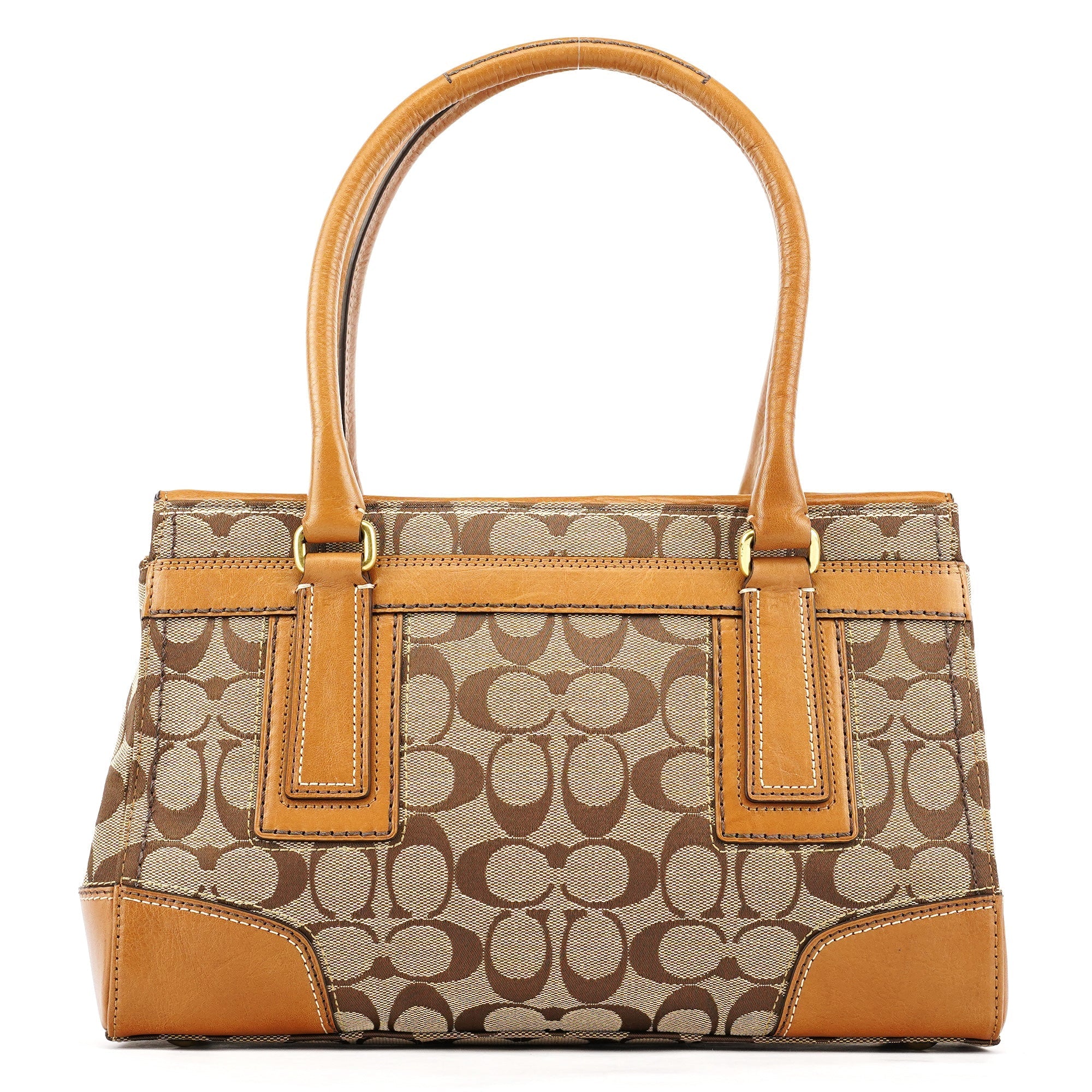 11062 Beige Signature Canvas Turnlock Tote Bag