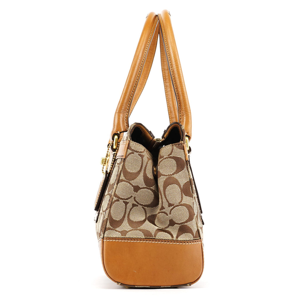 11062 Beige Signature Canvas Turnlock Tote Bag