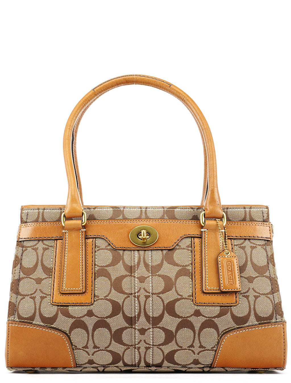 11062 Beige Signature Canvas Turnlock Tote Bag