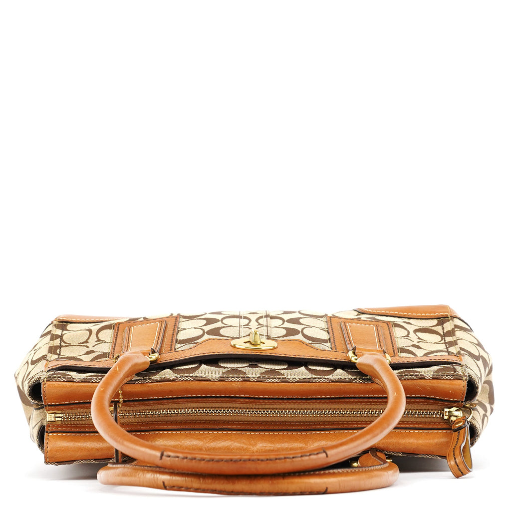 11062 Beige Tan Signature Turnlock Tote Bag