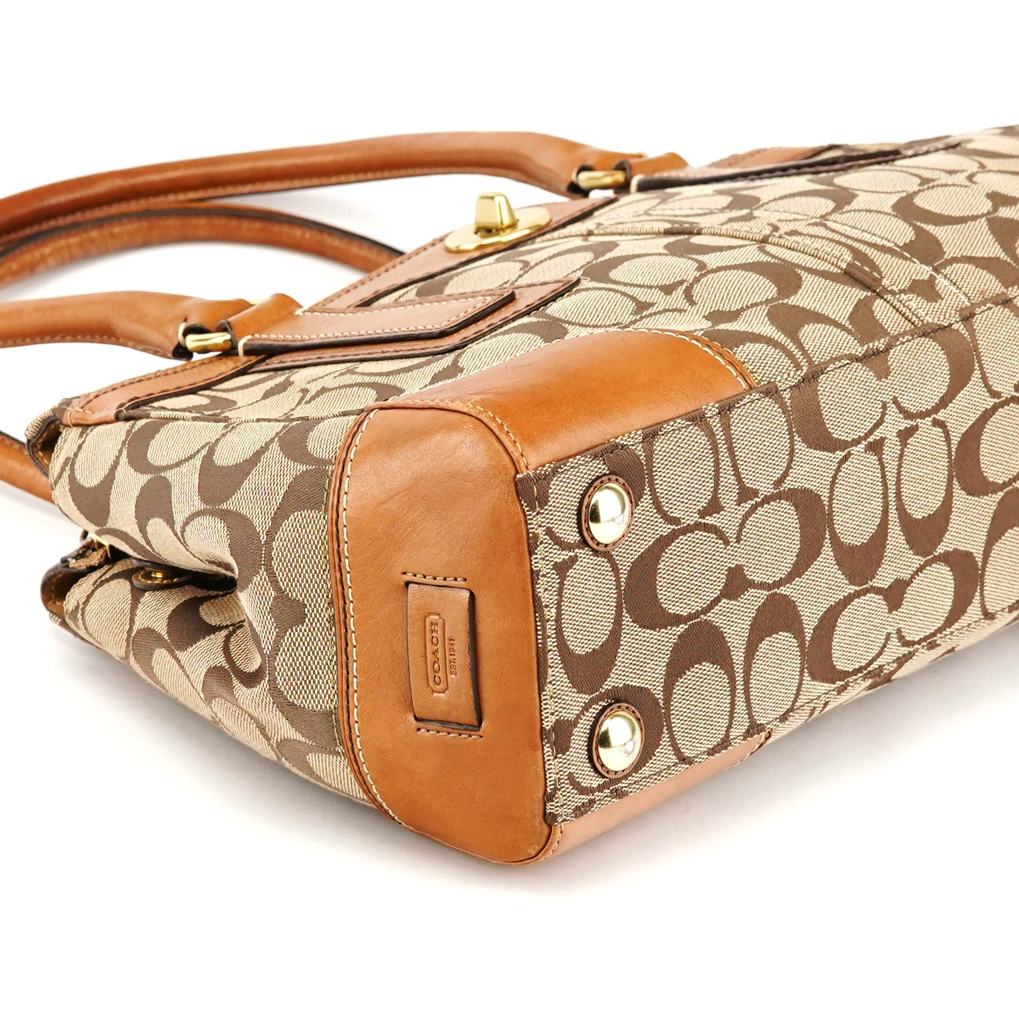 11062 Beige Tan Signature Turnlock Tote Bag