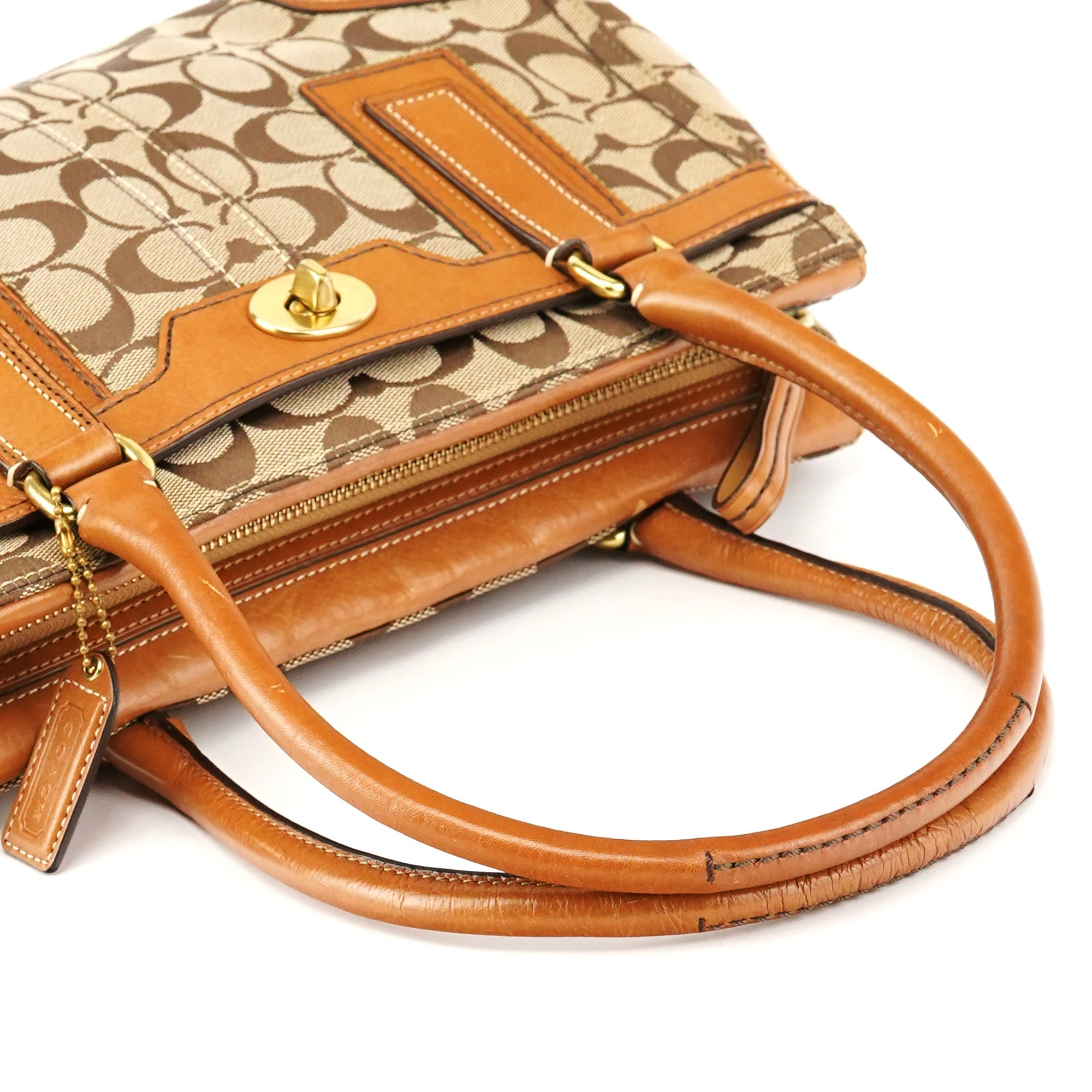 11062 Beige Tan Signature Turnlock Tote Bag