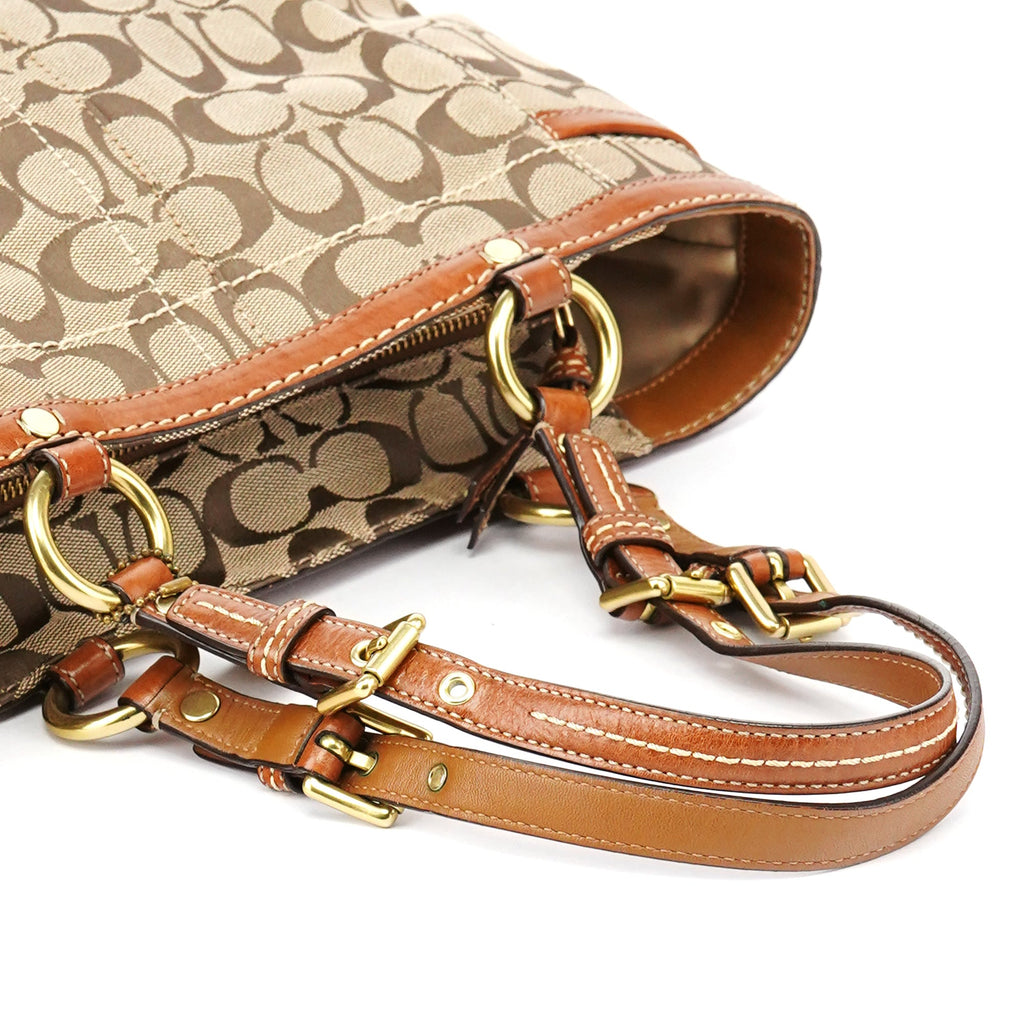 11237 Beige Brown Signature Turnlock Tote Bag