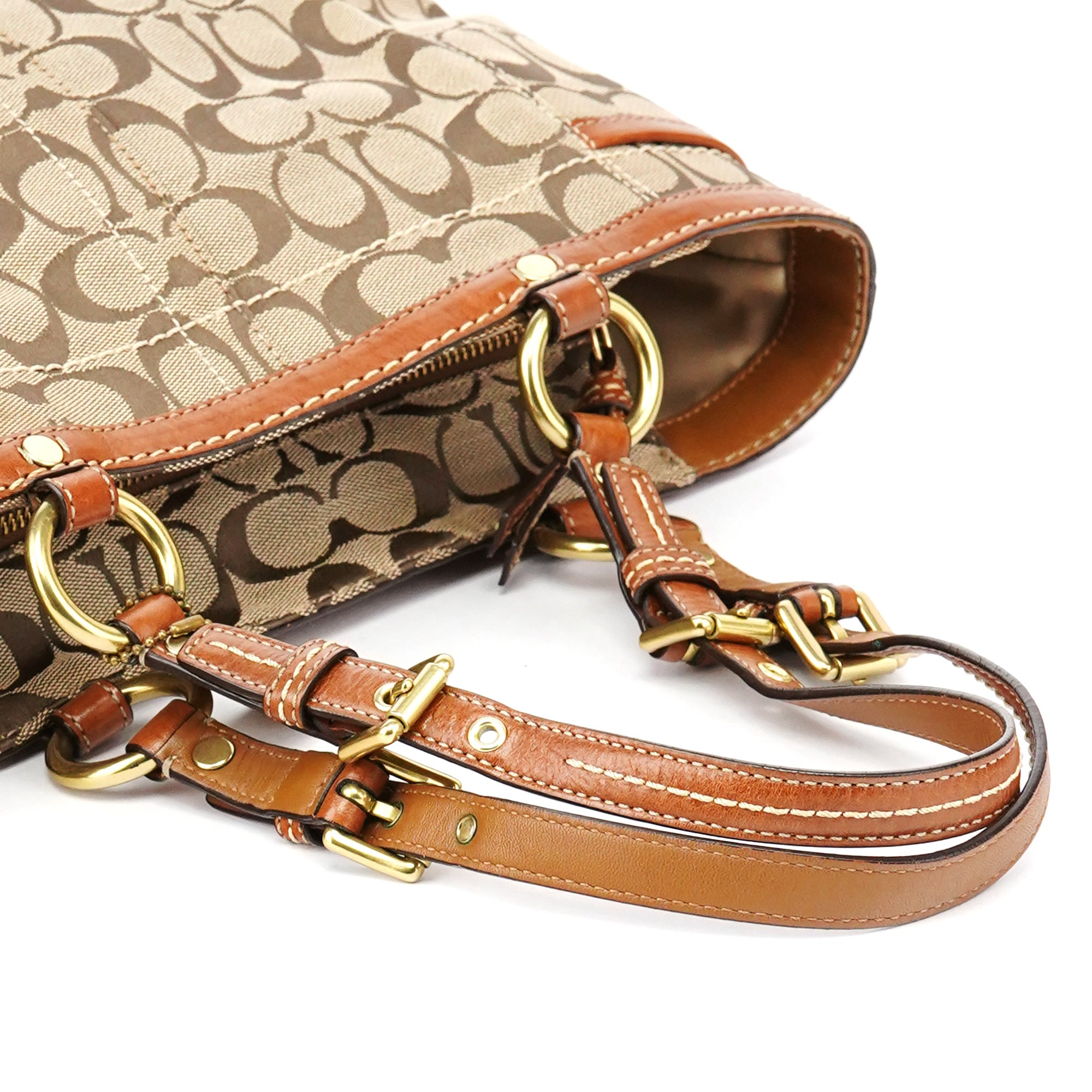 11237 Beige Brown Signature Turnlock Tote Bag
