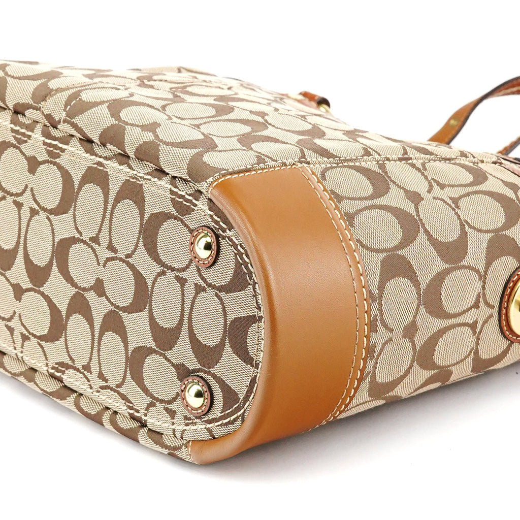 11237 Beige Brown Signature Turnlock Tote Bag