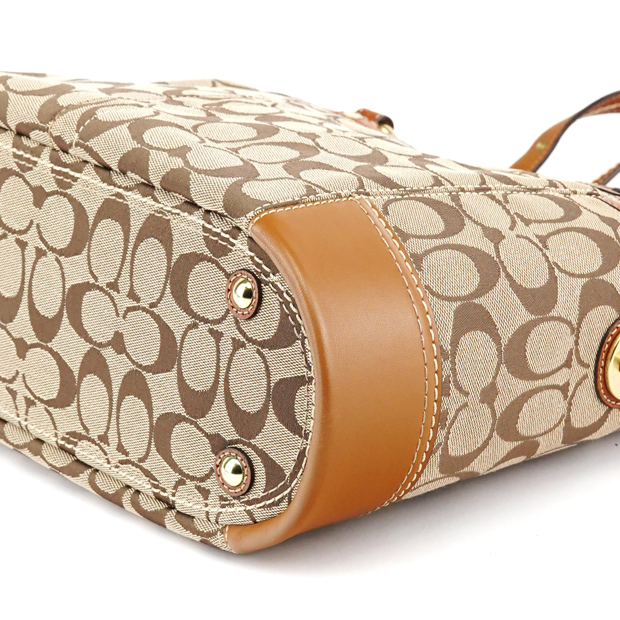 11237 Beige Brown Signature Turnlock Tote Bag
