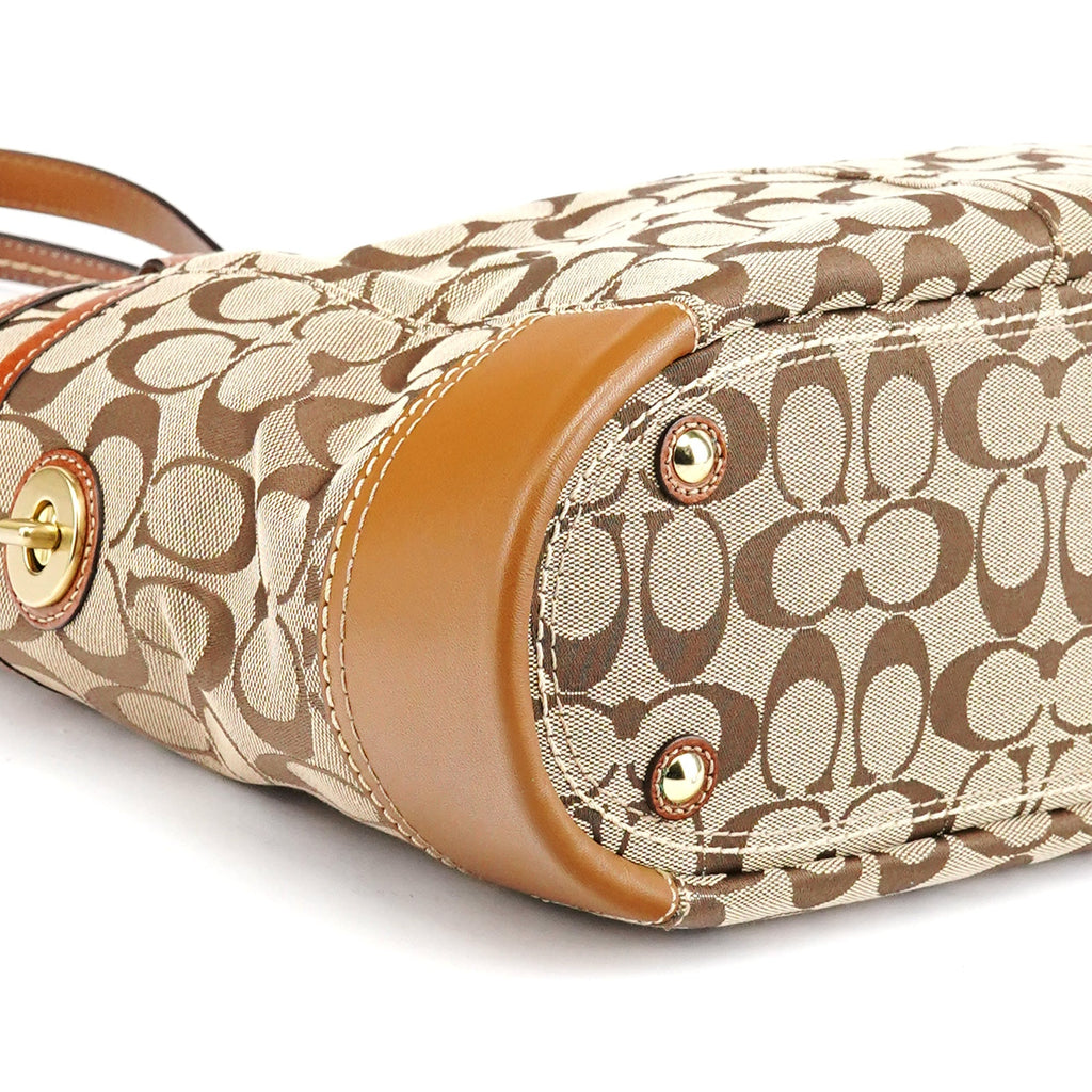 11237 Beige Brown Signature Turnlock Tote Bag