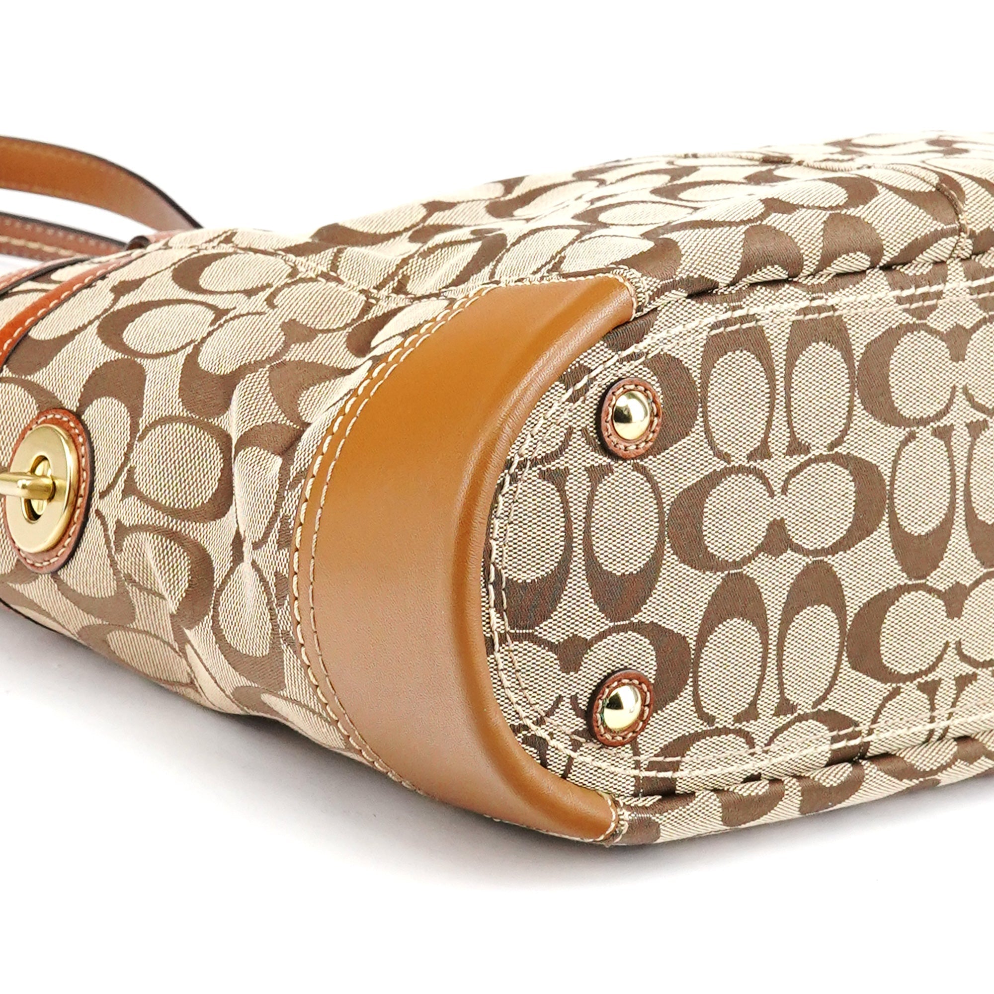 11237 Beige Brown Signature Turnlock Tote Bag