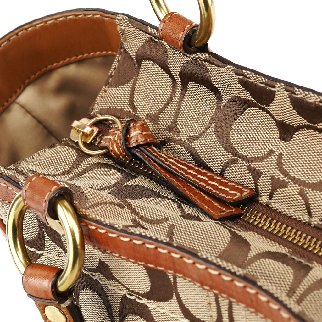 11237 Beige Brown Signature Turnlock Tote Bag