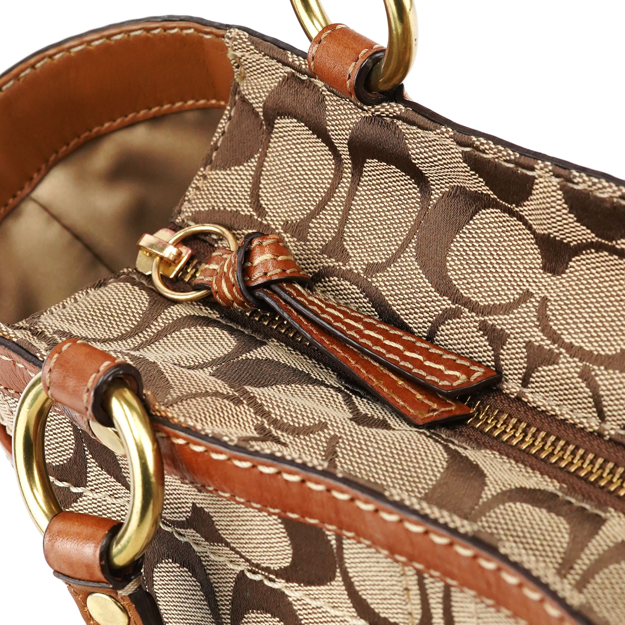 11237 Beige Brown Signature Turnlock Tote Bag