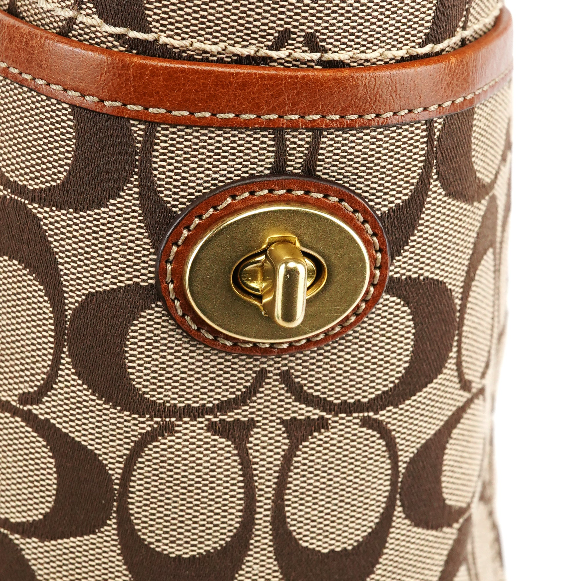 11237 Beige Brown Signature Turnlock Tote Bag