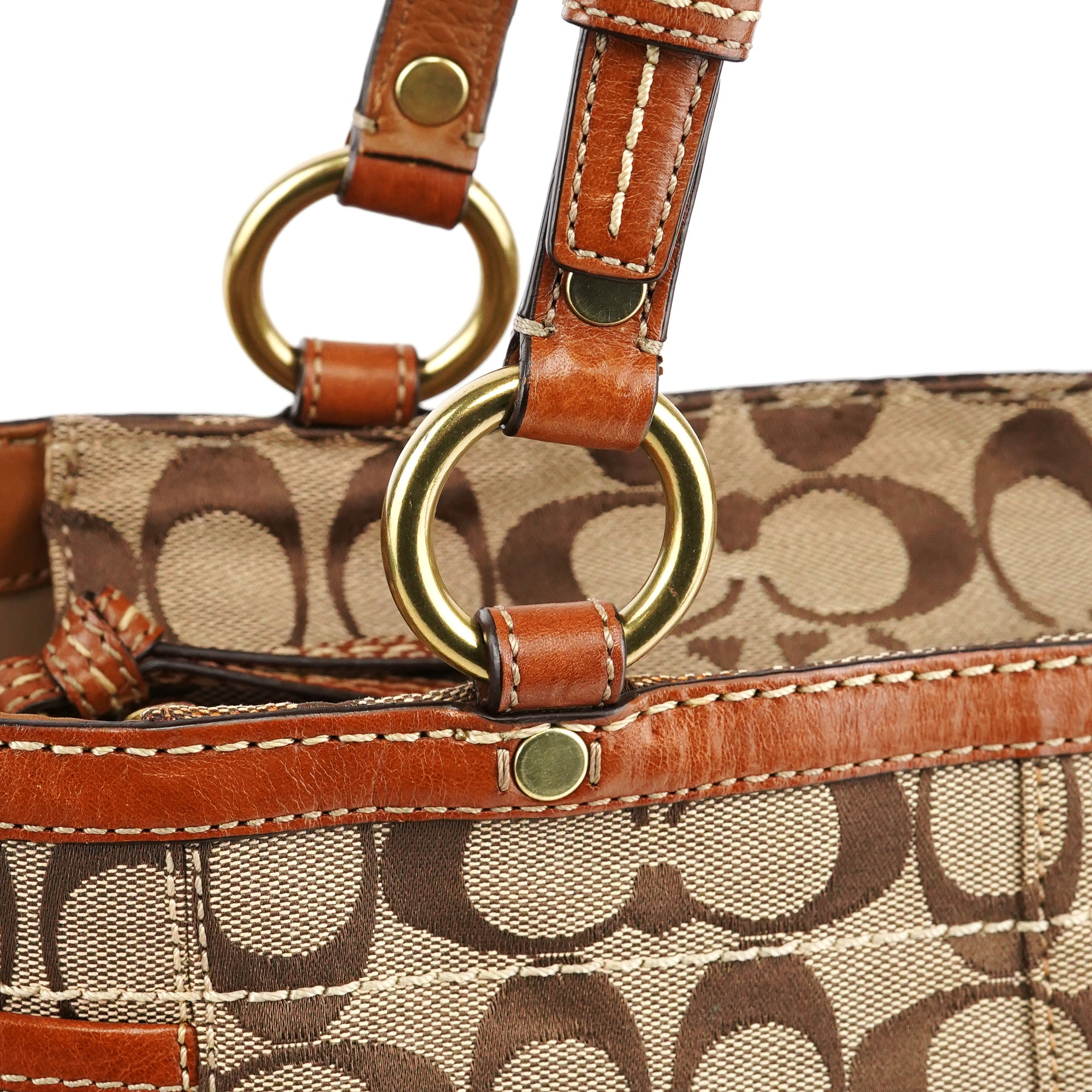11237 Beige Brown Signature Turnlock Tote Bag