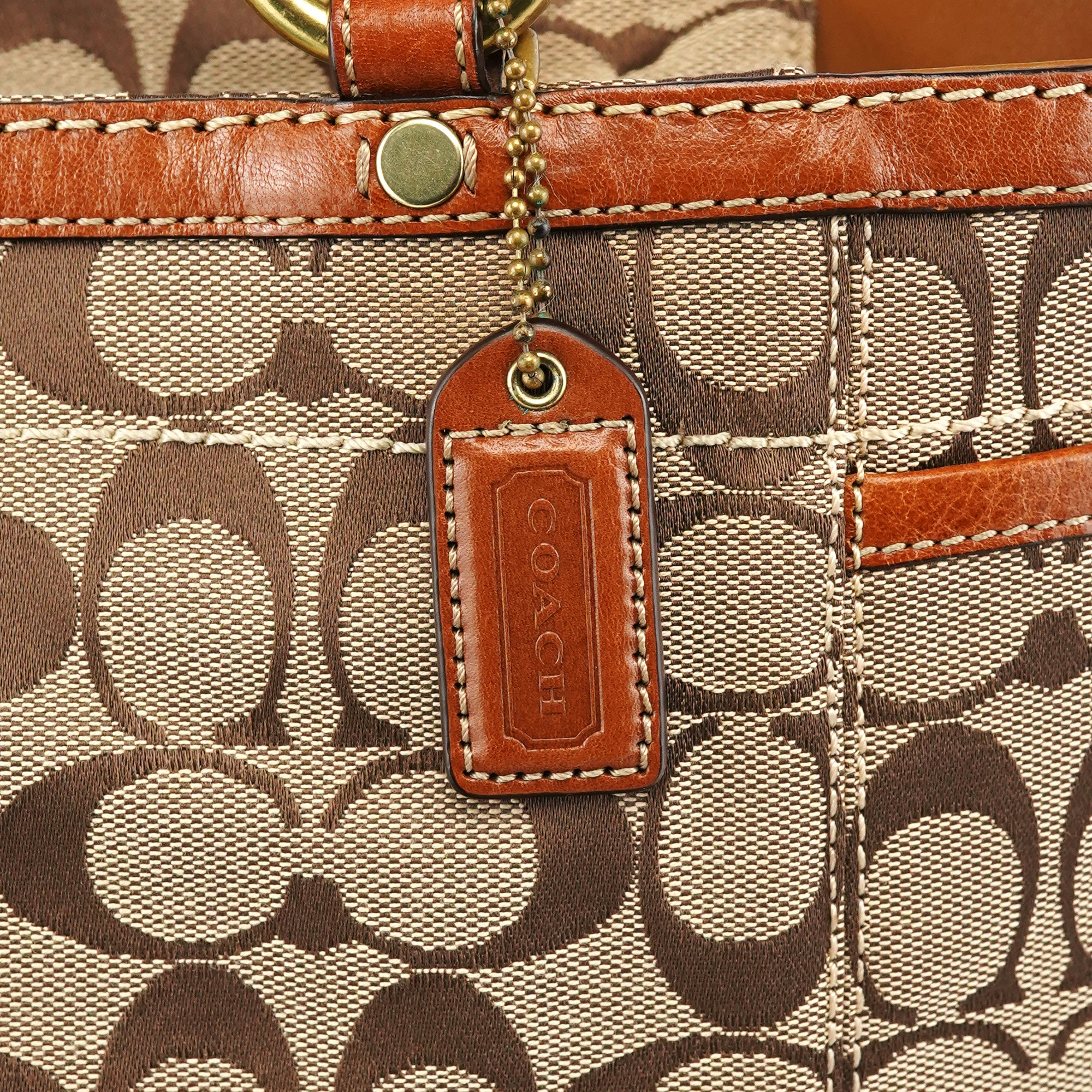 11237 Beige Brown Signature Turnlock Tote Bag