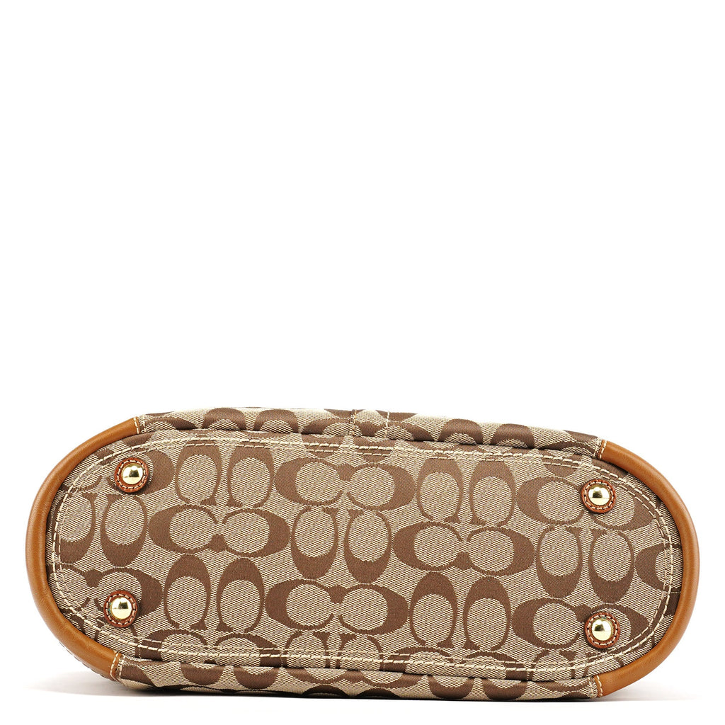 11237 Beige Brown Signature Turnlock Tote Bag