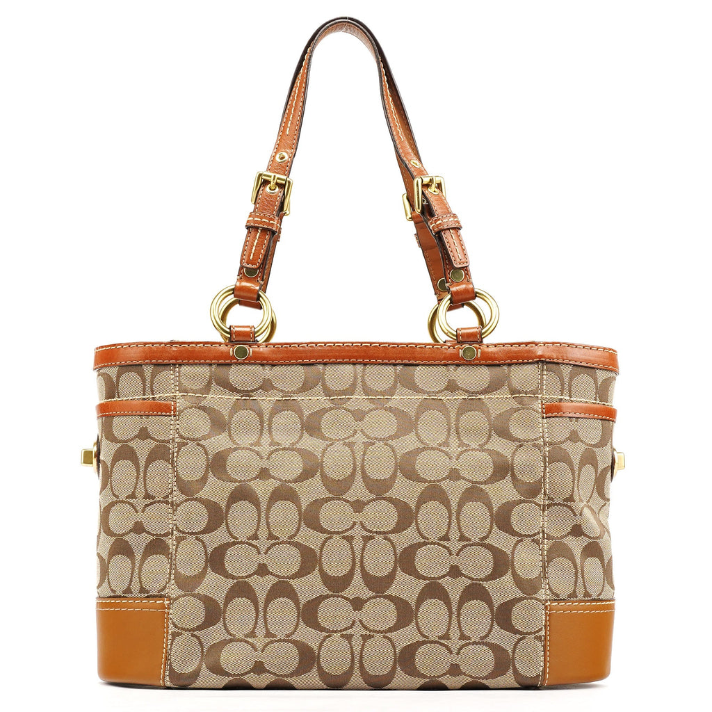 11237 Beige Brown Signature Turnlock Tote Bag