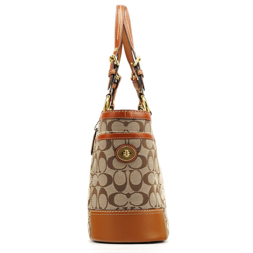 11237 Beige Brown Signature Turnlock Tote Bag