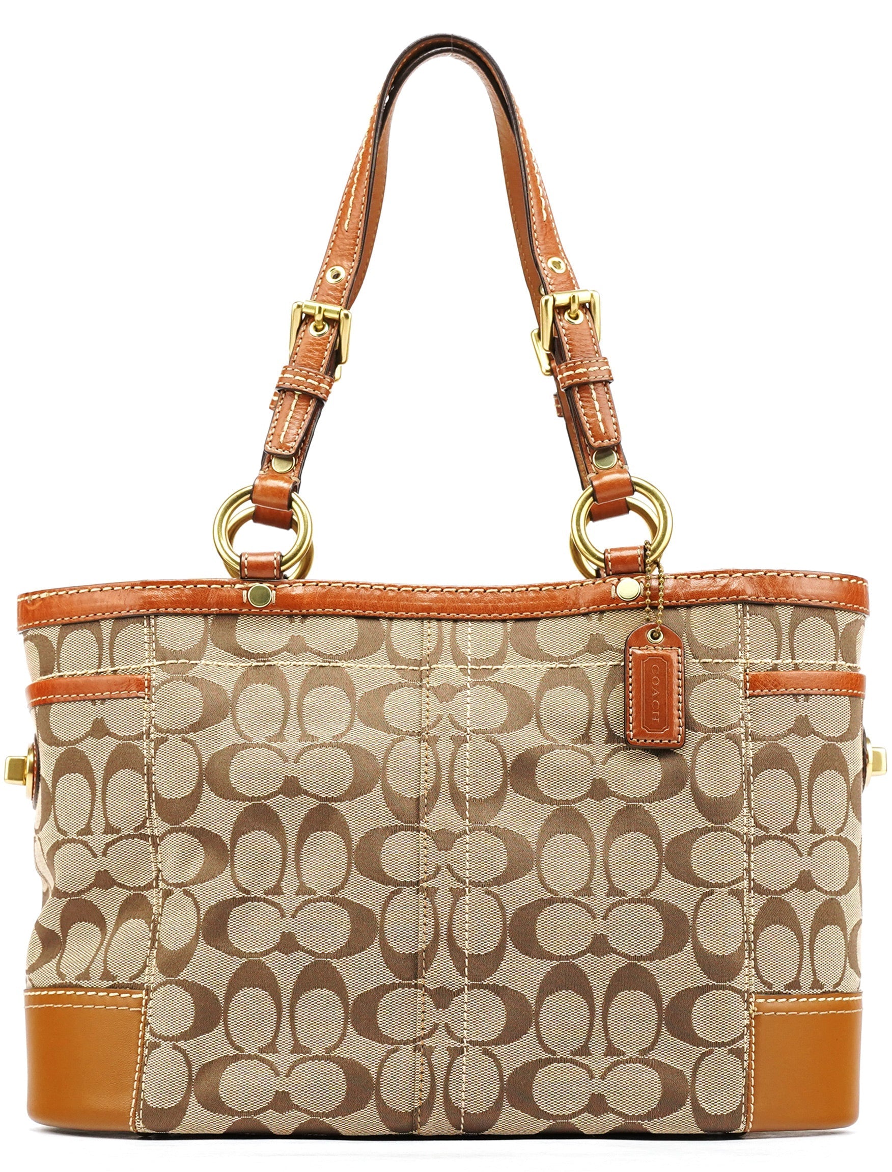 11237 Beige Brown Signature Turnlock Tote Bag