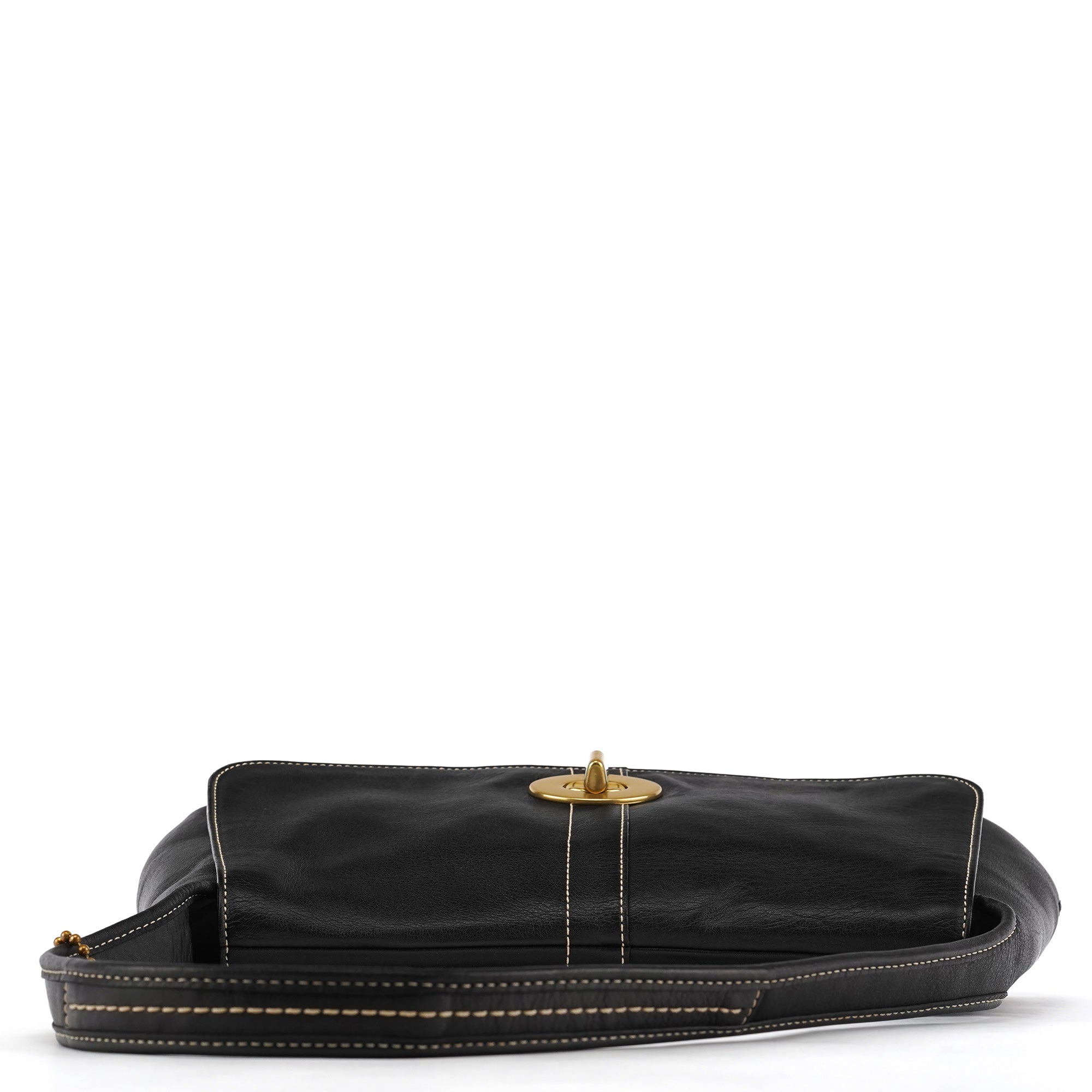 11254 Black Leather Turnlock Shoulder Bag
