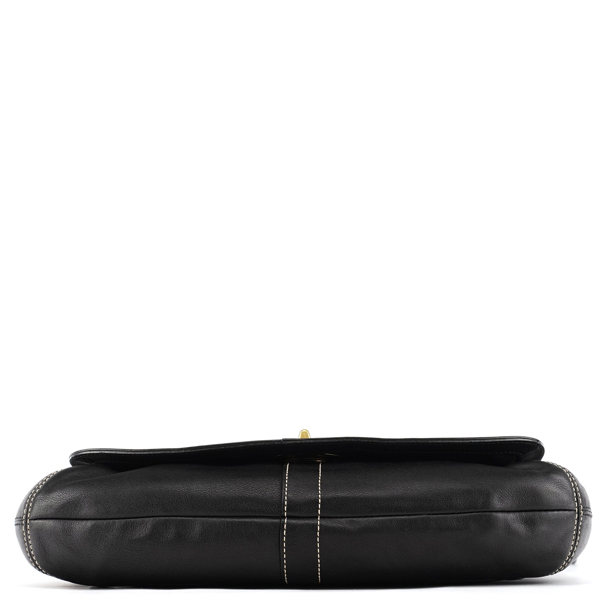 11254 Black Leather Turnlock Shoulder Bag
