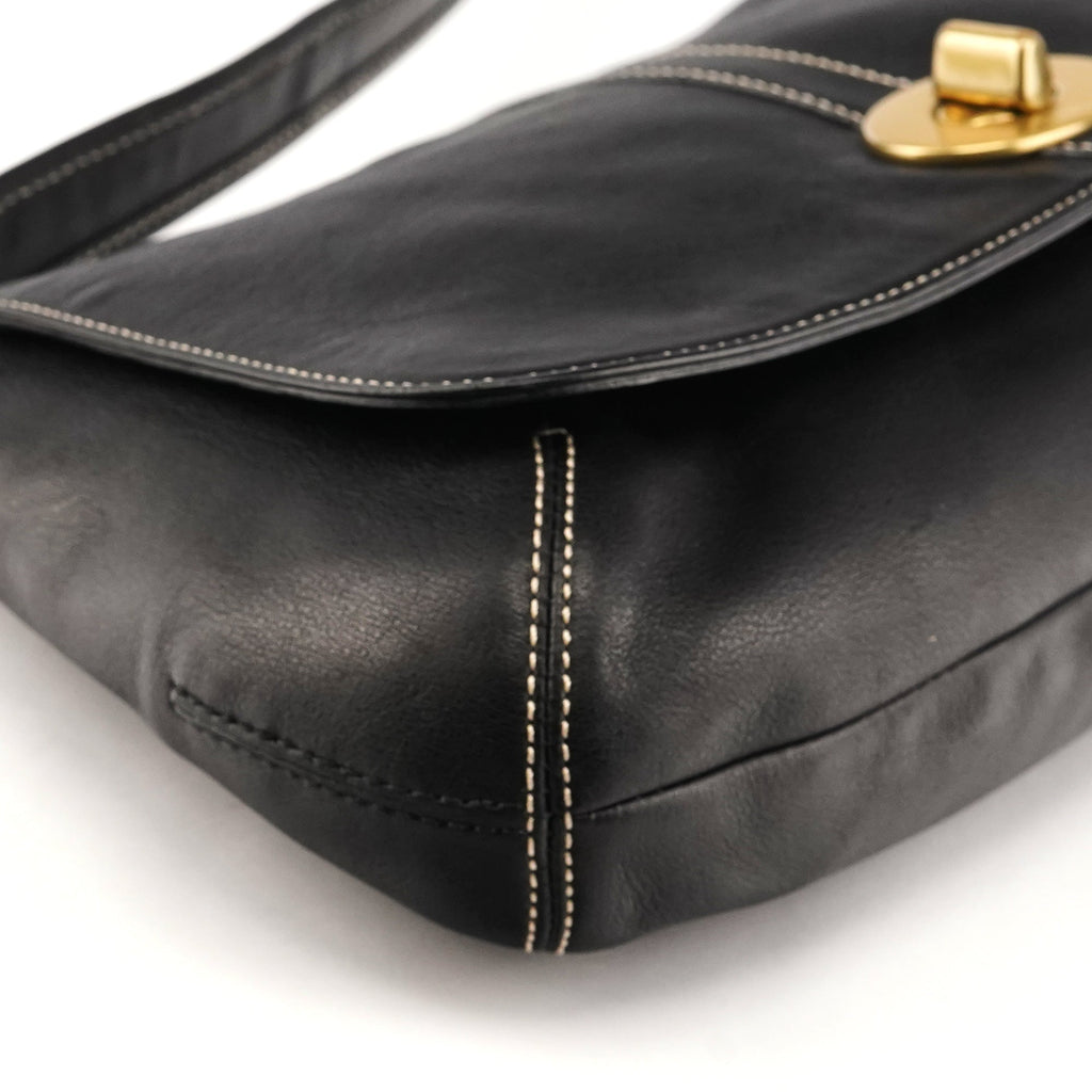 11254 Black Leather Turnlock Shoulder Bag