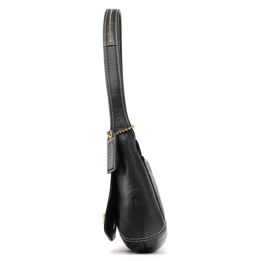 11254 Black Leather Turnlock Shoulder Bag