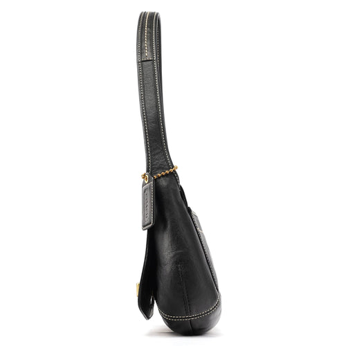 11254 Black Leather Turnlock Shoulder Bag