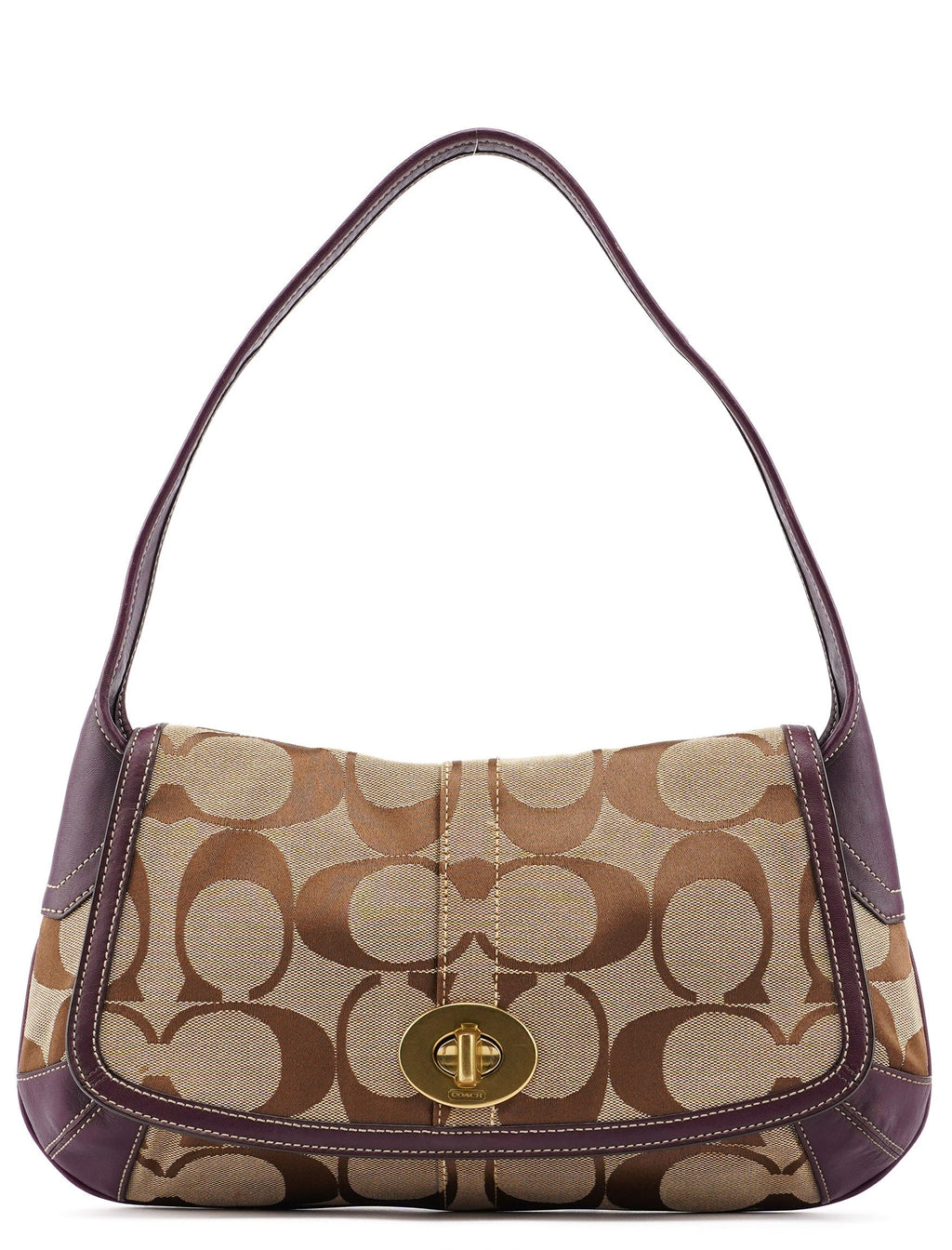 11257 Beige Brown Signature C Turnlock Shoulder Bag