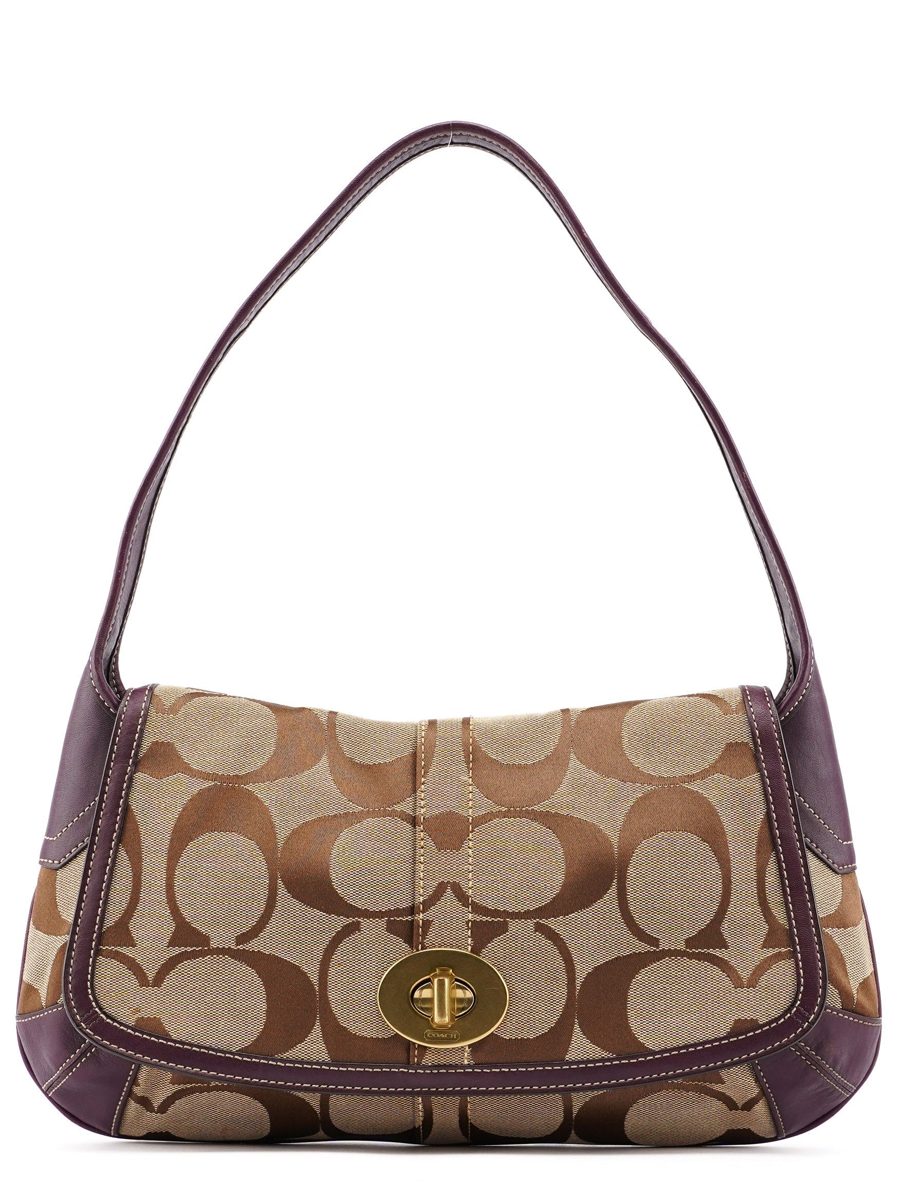 11257 Beige Brown Signature C Turnlock Shoulder Bag