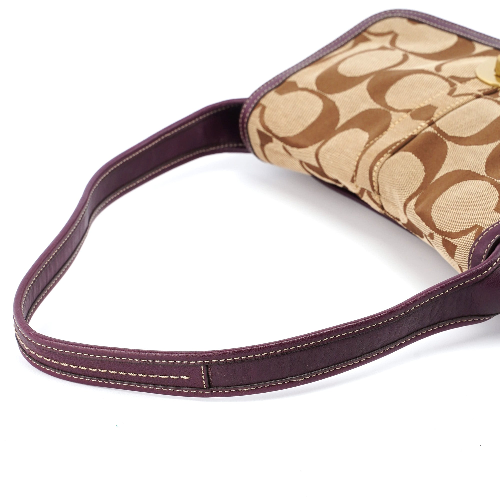 11257 Beige Brown Signature C Turnlock Shoulder Bag