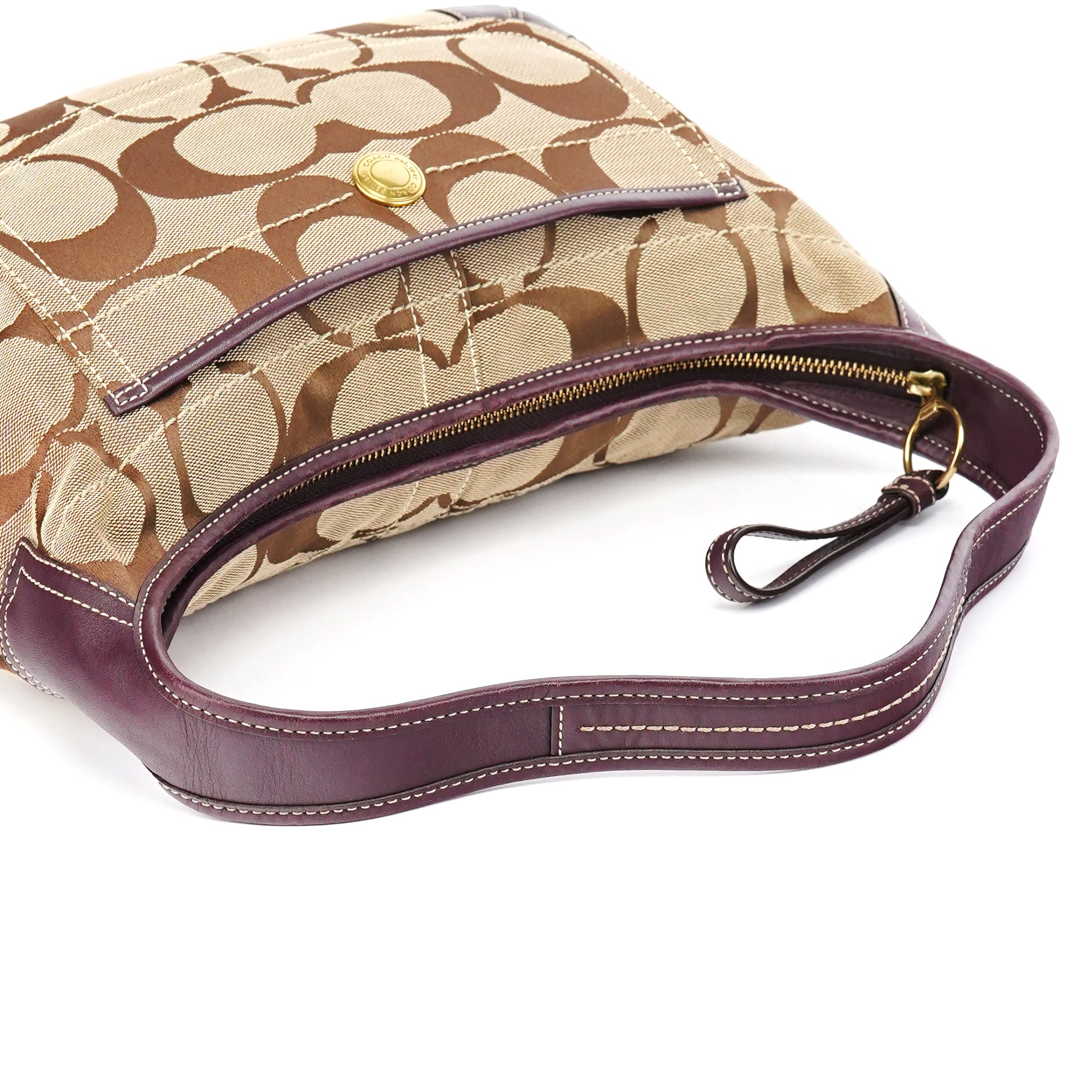 11290 Beige Purple Signature Shoulder Bag