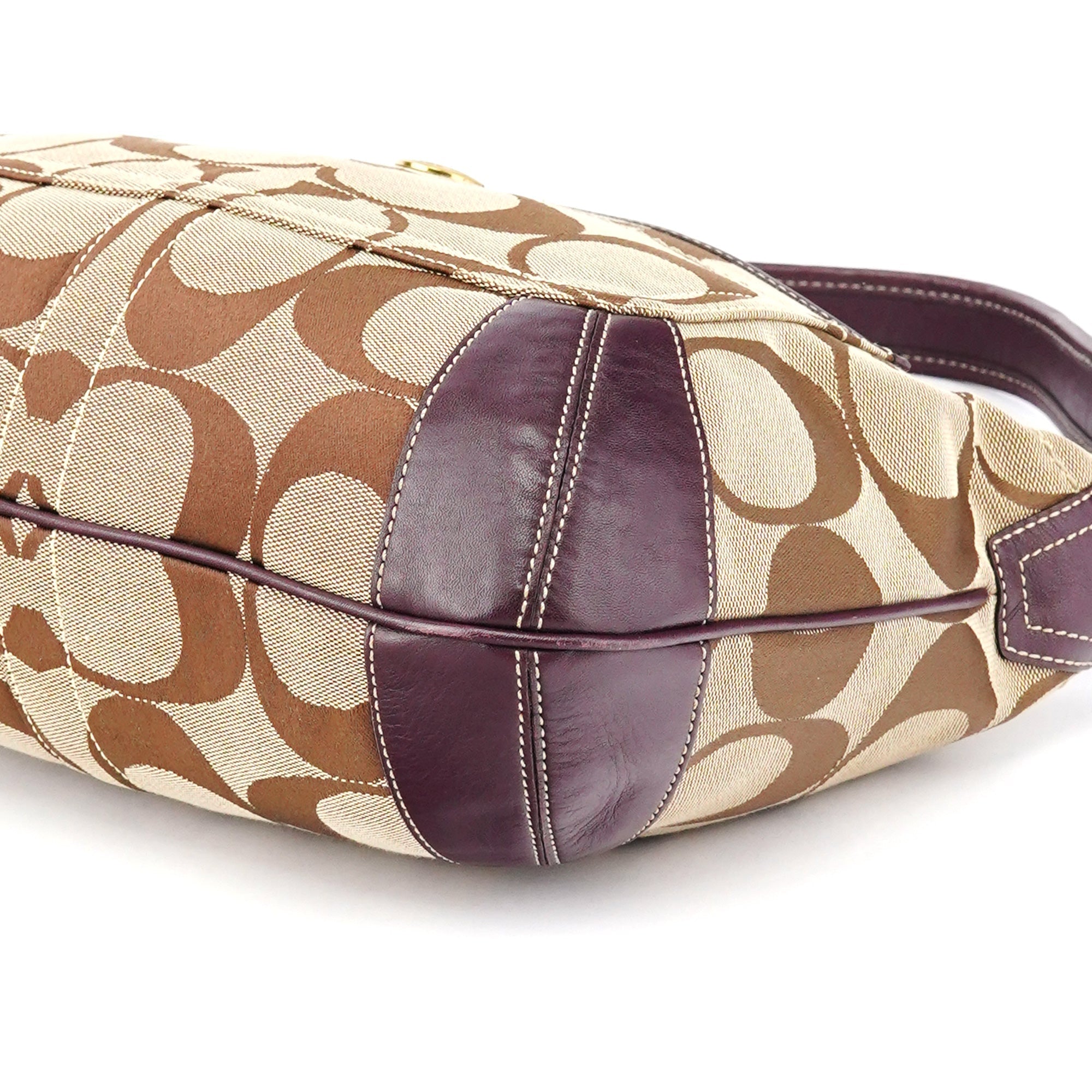 11290 Beige Purple Signature Shoulder Bag