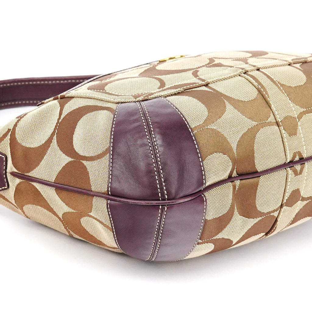 11290 Beige Purple Signature Shoulder Bag