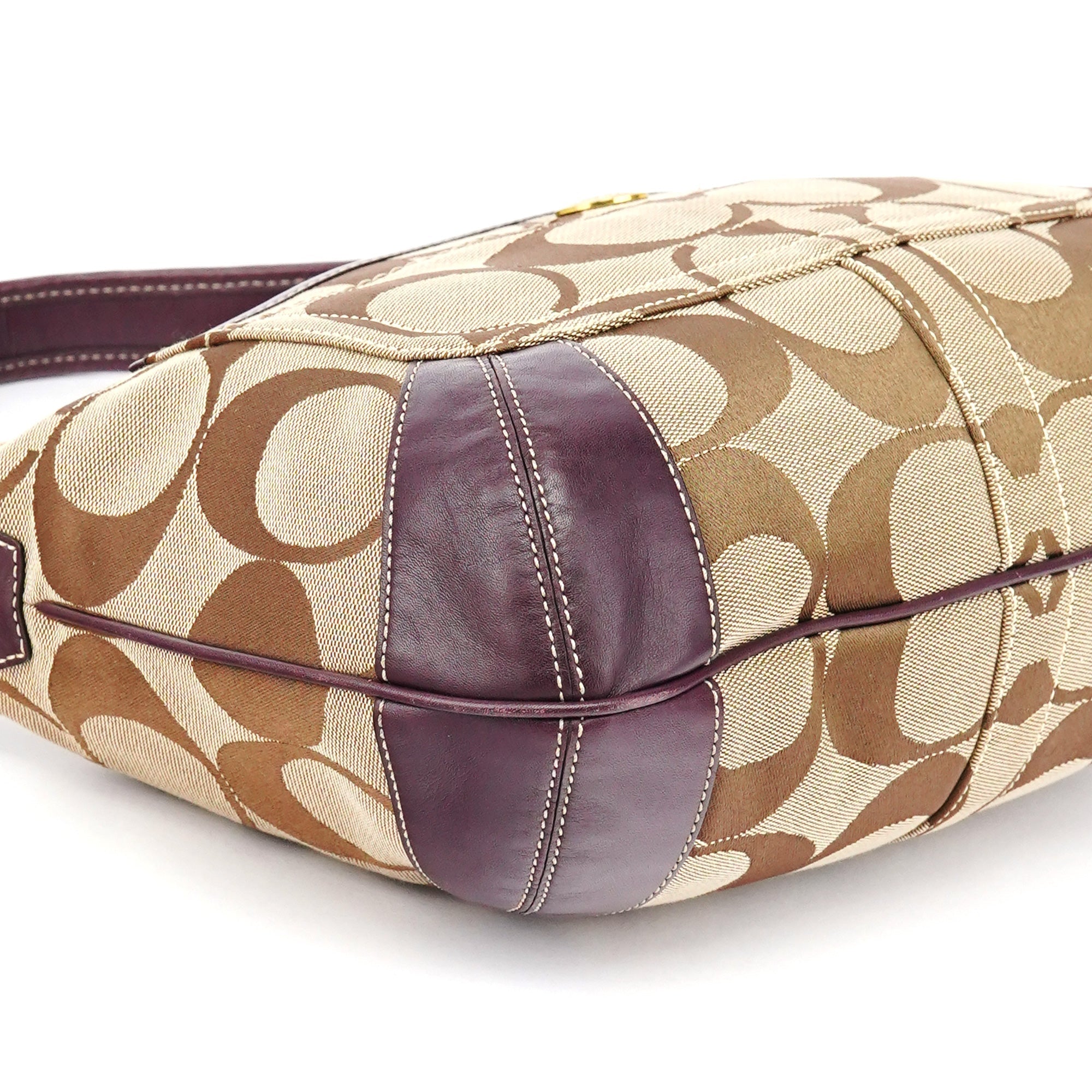 11290 Beige Purple Signature Shoulder Bag