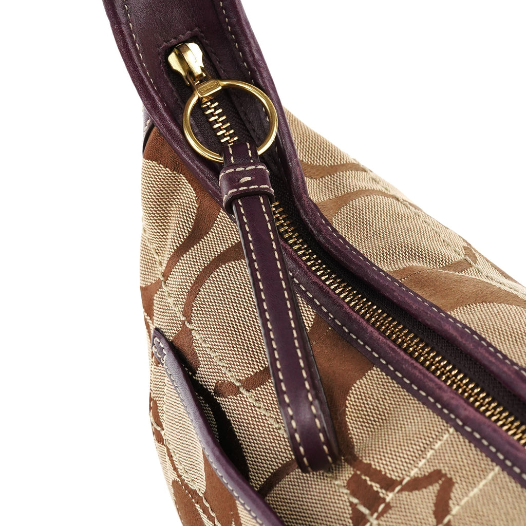 11290 Beige Purple Signature Shoulder Bag