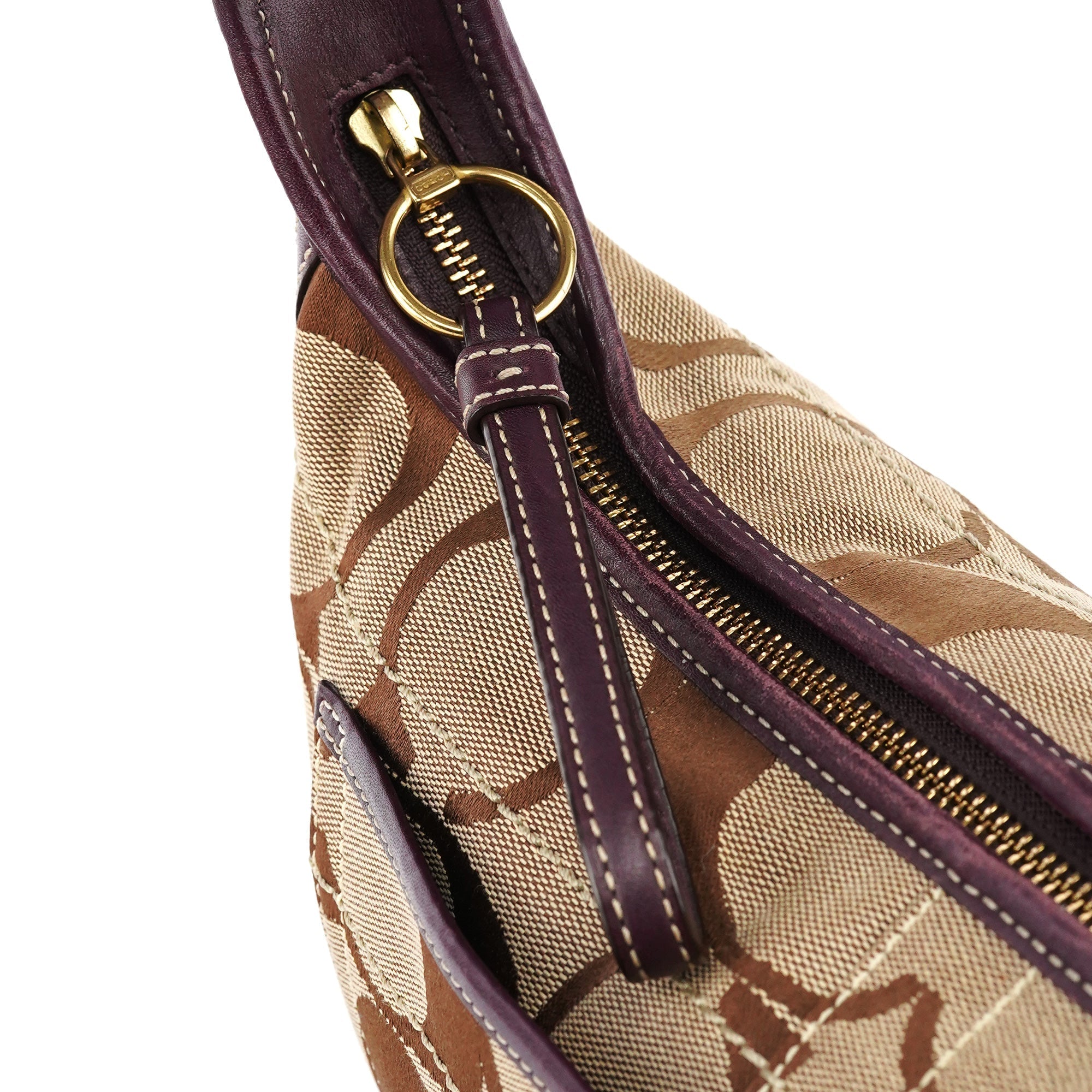 11290 Beige Purple Signature Shoulder Bag