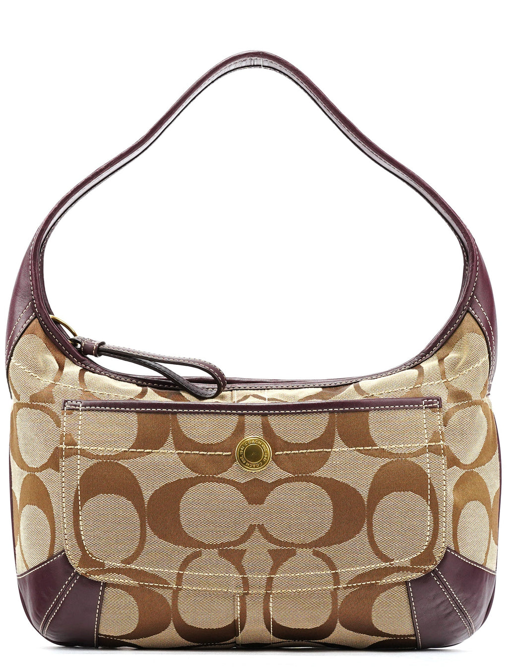 11290 Beige Purple Signature Shoulder Bag