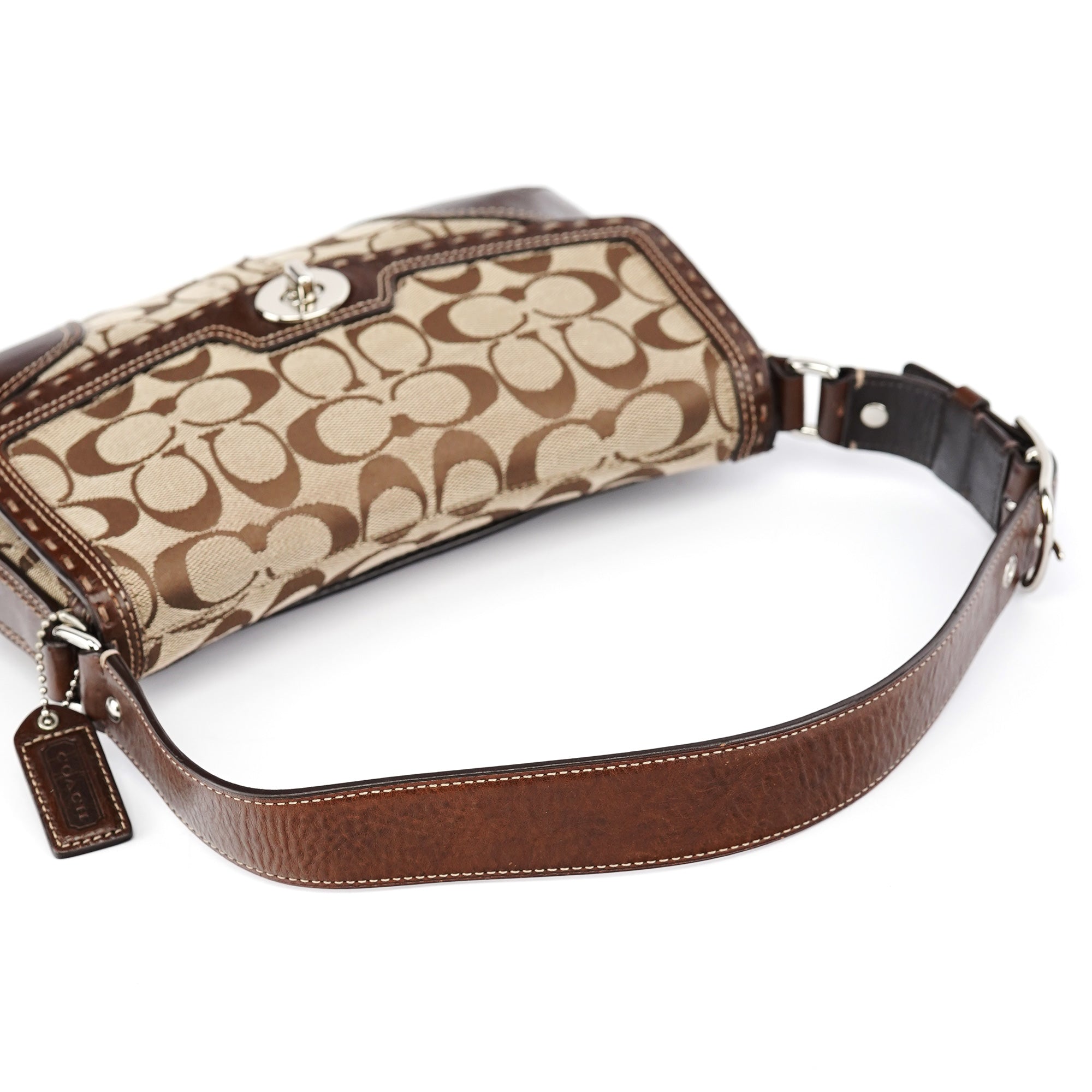 11574 Beige Brown Turnlock Shoulder Bag