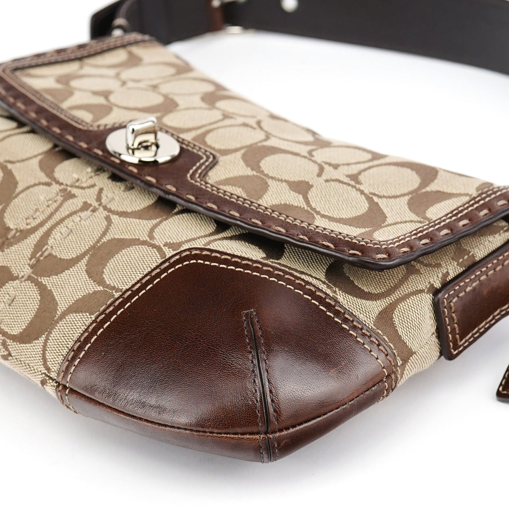 11574 Beige Brown Turnlock Shoulder Bag