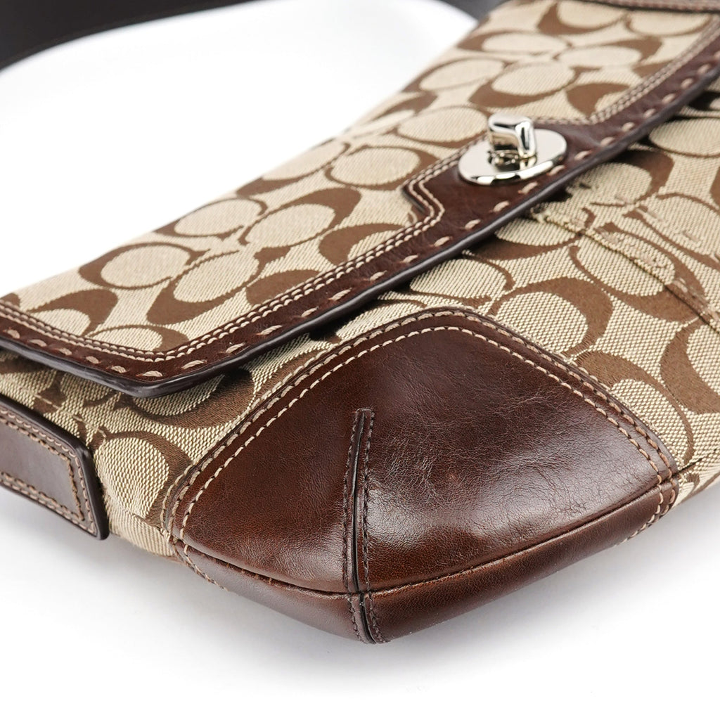 11574 Beige Brown Turnlock Shoulder Bag