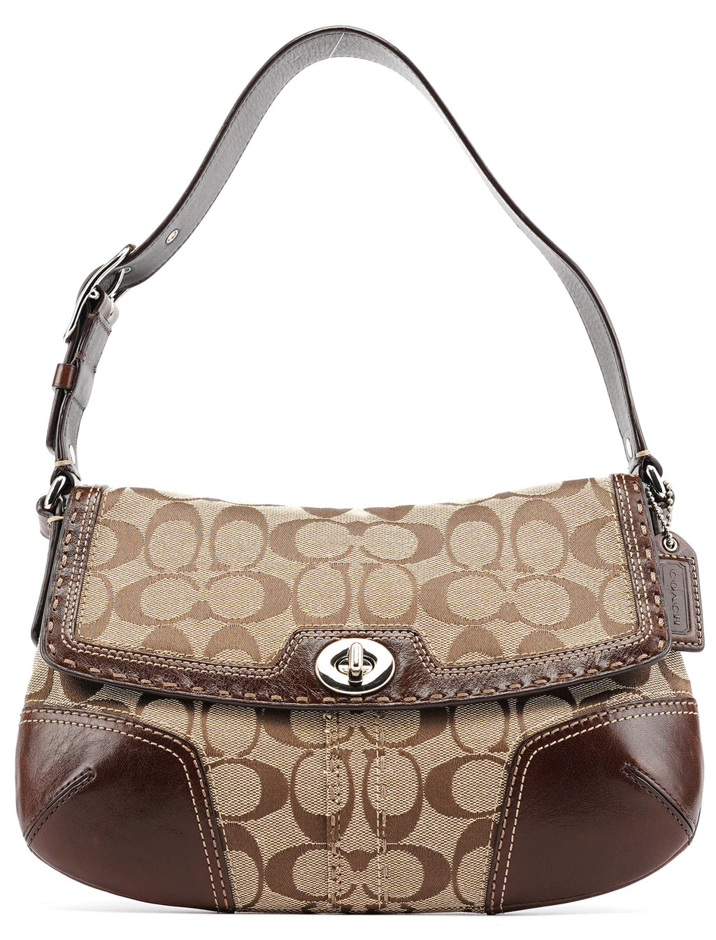 11574 Beige Brown Turnlock Shoulder Bag